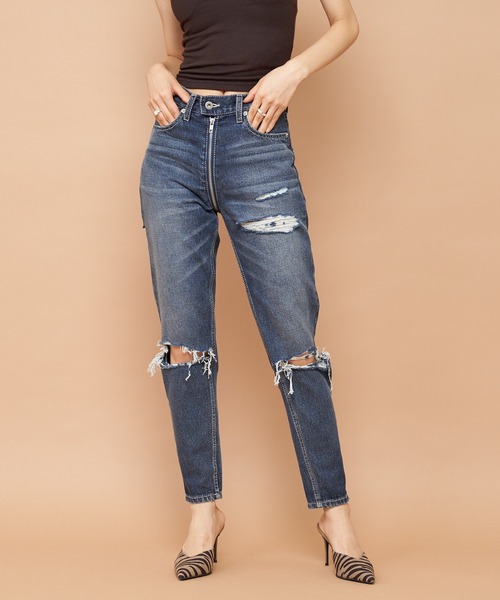 SPIRALGIRL(スパイラルガール)の「フルジップダメージデニムパンツ(デニムパンツ・レディース・ライトブルー/ブラック・SMALL/MEDIUM)」の14枚目の写真