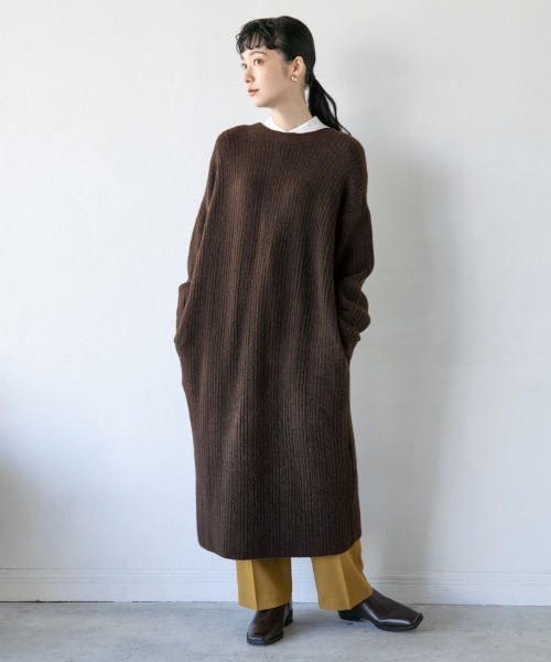 LOWRYS FARM（ローリーズファーム）の「７Ｇロングカーデワンピース　917262（ワンピース・レディース・ダークブラウン/ベージュ/グリーン・FREE）」の13枚目の写真