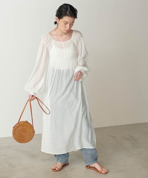 forksy.】楊柳シフォンボリュームスリーブスクエアネックデザイン