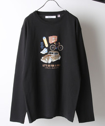 【ZIP FIVE】立体凹凸プリントレトロイラスト長袖Tシャツ ロンT