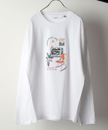【ZIP FIVE】立体凹凸プリントレトロイラスト長袖Tシャツ ロンT