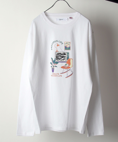 ZIP FIVE(ジップファイブ)の「【ZIP FIVE】立体凹凸プリントレトロイラスト長袖Tシャツ ロンT(Tシャツ/カットソー・メンズ・ホワイト/ブラック系/ピンク/サックスブルー/ベージュ系/ホワイト系・MEDIUM/LARGE)」の2枚目の写真