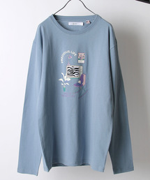 【ZIP FIVE】立体凹凸プリントレトロイラスト長袖Tシャツ ロンT