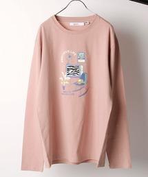 【ZIP FIVE】立体凹凸プリントレトロイラスト長袖Tシャツ ロンT