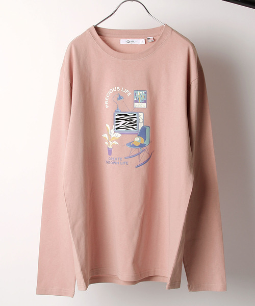 ZIP FIVE(ジップファイブ)の「【ZIP FIVE】立体凹凸プリントレトロイラスト長袖Tシャツ ロンT(Tシャツ/カットソー・メンズ・ホワイト/ブラック系/ピンク/サックスブルー/ベージュ系/ホワイト系・MEDIUM/LARGE)」の1枚目の写真