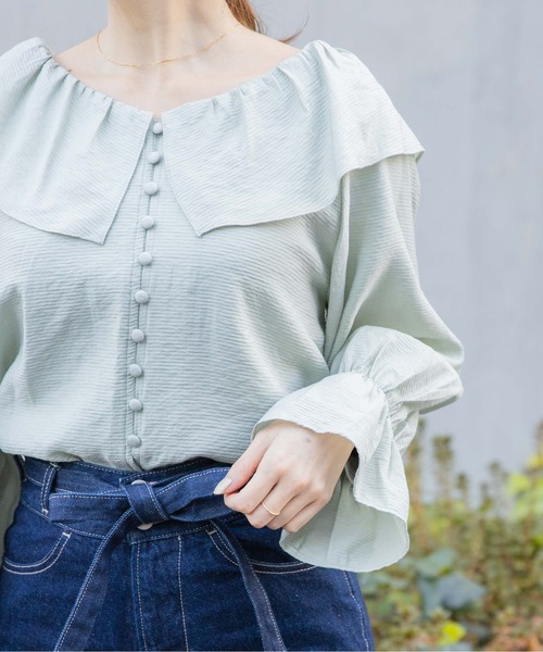 flower（フラワー）の「チャーミングフリルブラウス（シャツ/ブラウス・レディース・ホワイト/グリーン・FREE）」の16枚目の写真