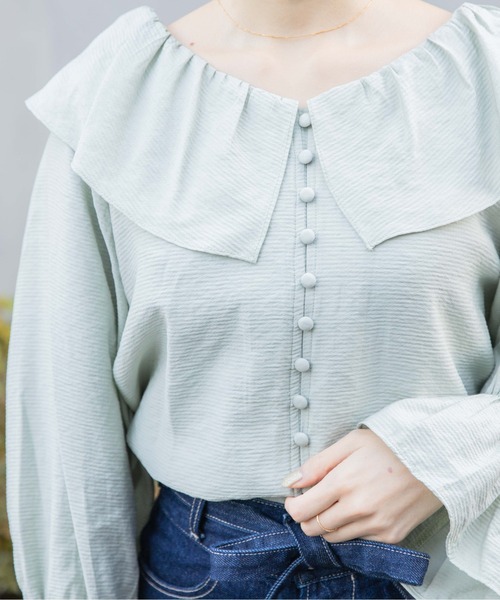 flower（フラワー）の「チャーミングフリルブラウス（シャツ/ブラウス・レディース・ホワイト/グリーン・FREE）」の18枚目の写真