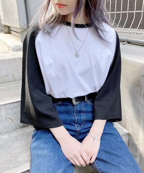 Figments（フィグメンツ）の「オーバーラグランT（Tシャツ/カットソー・レディース・ブラック/グリーン・FREE）」の5枚目の写真