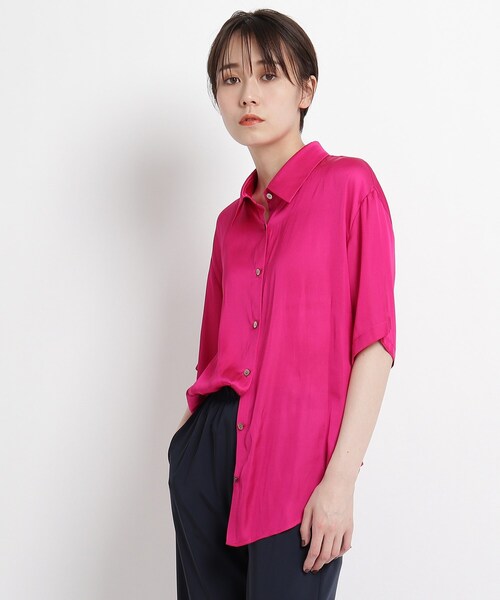 JET（ジェット）の「◆【ウォッシャブル】スノーサテン半袖シャツ（シャツ/ブラウス・レディース・ピンク系/グリーン/ダークブラウン・04）」の3枚目の写真