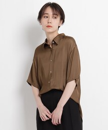 ◆【ウォッシャブル】スノーサテン半袖シャツ