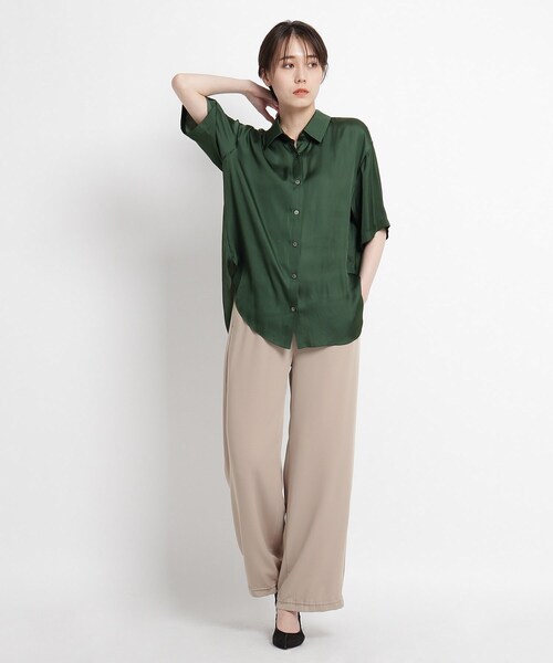 JET（ジェット）の「◆【ウォッシャブル】スノーサテン半袖シャツ（シャツ/ブラウス・レディース・ピンク系/グリーン/ダークブラウン・04）」の6枚目の写真