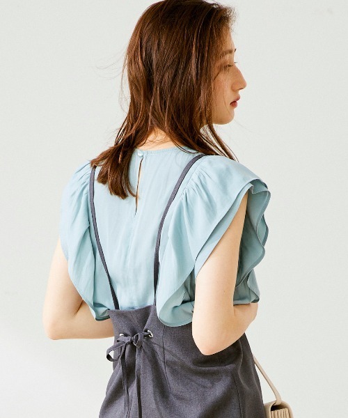 12Twelve Agenda（トゥエルブ　アジェンダ）の「パウダーサテンラッフルスリーブブラウス（シャツ/ブラウス・レディース・チャコールグレー/オフホワイト/オレンジ/ミント・M）」の9枚目の写真