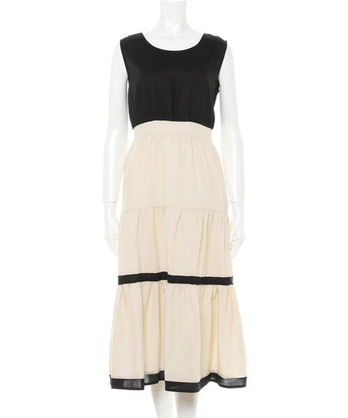 Allamanda（アラマンダ）の「配色リボンティアード麻調／ワンピース（ワンピース・レディース・ベージュ/グレー系その他/アイボリー/ブラック系その他2・M）」の5枚目の写真