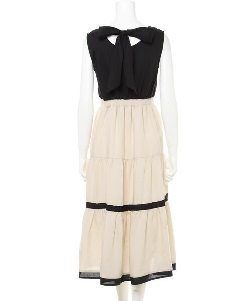 Allamanda（アラマンダ）の「配色リボンティアード麻調／ワンピース（ワンピース・レディース・ベージュ/グレー系その他/アイボリー/ブラック系その他2・M）」の7枚目の写真