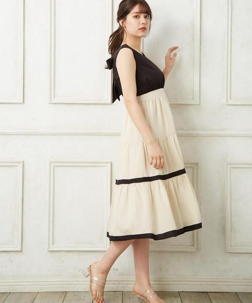 Allamanda（アラマンダ）の「配色リボンティアード麻調／ワンピース（ワンピース・レディース・ベージュ/グレー系その他/アイボリー/ブラック系その他2・M）」の10枚目の写真