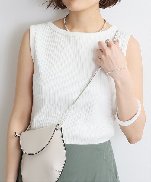 IENA（イエナ）の「スーピマ針抜きリブノースリーブ◆（Tシャツ/カットソー・レディース・ホワイト/チャコールグレー/ネイビー/ダークブルー・FREE）」の2枚目の写真