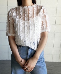 シースルーチュールフリルブラウス
