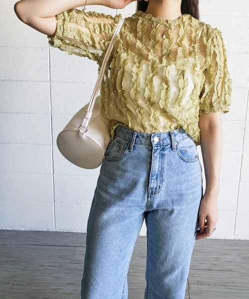 me+em select（ミームセレクト）の「シースルーチュールフリルブラウス（シャツ/ブラウス・レディース・ブルー/ホワイト/グリーン/ピンク・FREE）」の13枚目の写真