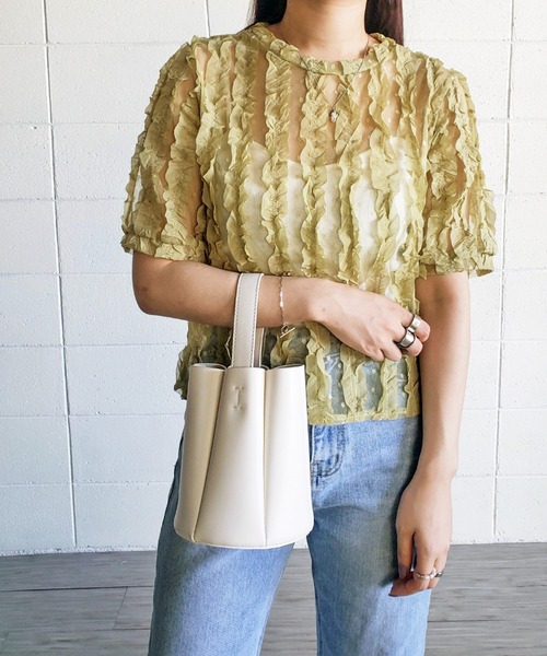 me+em select（ミームセレクト）の「シースルーチュールフリルブラウス（シャツ/ブラウス・レディース・ブルー/ホワイト/グリーン/ピンク・FREE）」の11枚目の写真