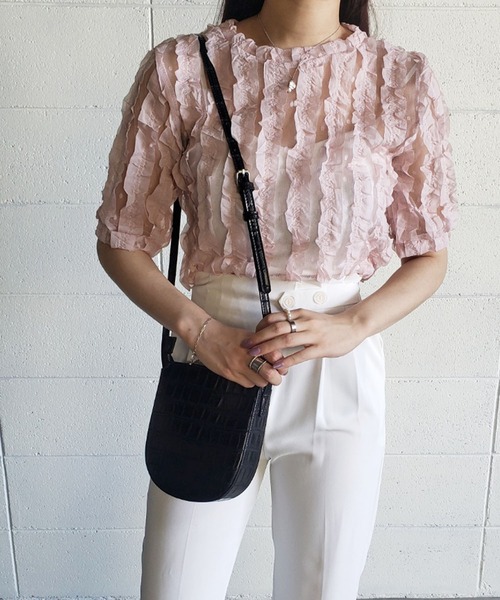 me+em select（ミームセレクト）の「シースルーチュールフリルブラウス（シャツ/ブラウス・レディース・ブルー/ホワイト/グリーン/ピンク・FREE）」の20枚目の写真