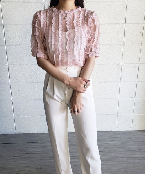 me+em select（ミームセレクト）の「シースルーチュールフリルブラウス（シャツ/ブラウス・レディース・ブルー/ホワイト/グリーン/ピンク・FREE）」の22枚目の写真