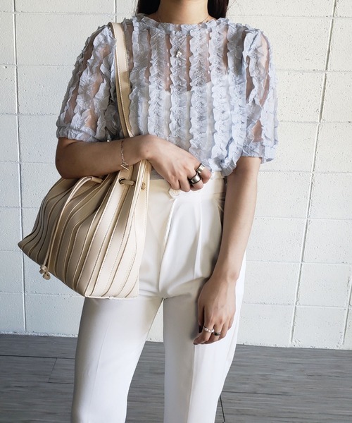 me+em select（ミームセレクト）の「シースルーチュールフリルブラウス（シャツ/ブラウス・レディース・ブルー/ホワイト/グリーン/ピンク・FREE）」の17枚目の写真