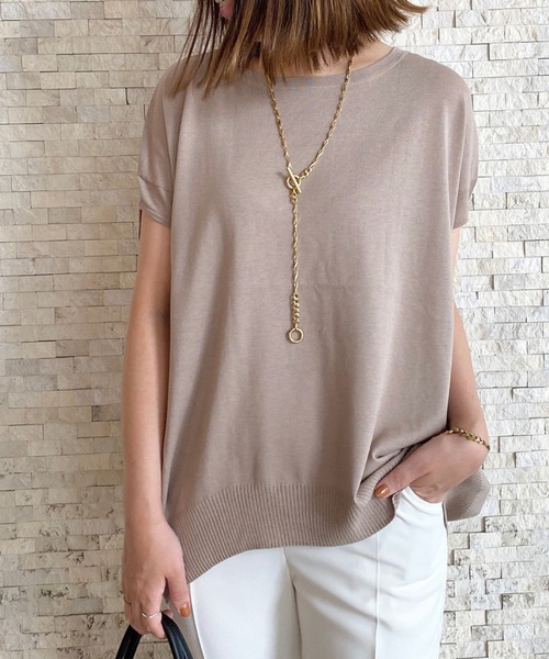 RIVE DROITE（リヴドロワ）の「何度でも選びたくなる　コットンアセテートワイドニット（ニット/セーター・レディース・ベージュ/ネイビー/ブルー/ベージュ系その他・FREE）」の5枚目の写真