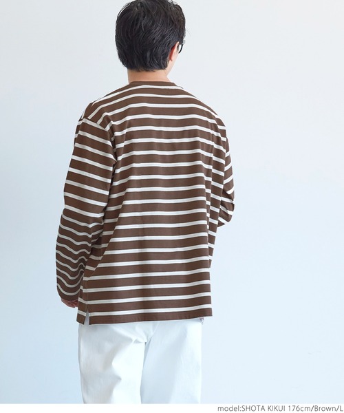 coca(coca)(コカ)の「メンズ ハリ感ボーダークルーネックTシャツ(Tシャツ/カットソー・メンズ・ホワイト/ブラック/ブラウン・S/M/L/XL)」の7枚目の写真