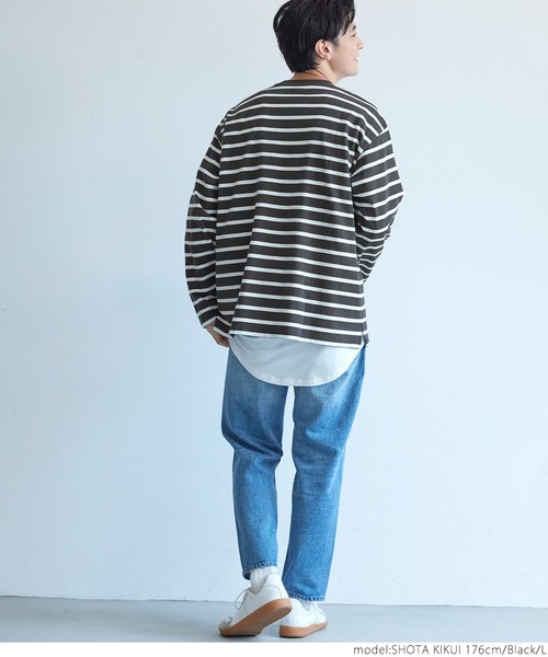 coca(coca)(コカ)の「メンズ ハリ感ボーダークルーネックTシャツ(Tシャツ/カットソー・メンズ・ホワイト/ブラック/ブラウン・S/M/L/XL)」の11枚目の写真