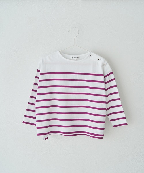 ROPE' PICNIC（ロペピクニック）の「【KIDS】【TRUE COTTON】肩釦ボーダープルオーバー（Tシャツ/カットソー・キッズ・ブラック/ベージュ/パープル・110/120/130/140）」の3枚目の写真