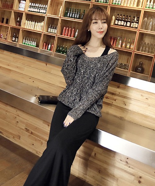 Doula Doula(ドゥーラドゥーラ)の「メッシュトップス+ノースリーブワンピース セットアップ(Tシャツ/カットソー・レディース・ライトグレー/ブラック/グレー/ボルドー/ダークブルー・FREE)」の7枚目の写真