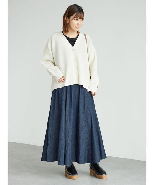 Green　Parks（グリーンパークス）の「・novem 9 デニムハギフレアスカート＊（スカート・レディース・ブラック/インディゴブルー・FREE）」の6枚目の写真