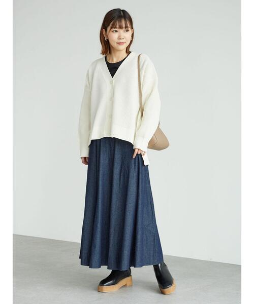 Green　Parks（グリーンパークス）の「・novem 9 デニムハギフレアスカート＊（スカート・レディース・ブラック/インディゴブルー・FREE）」の10枚目の写真