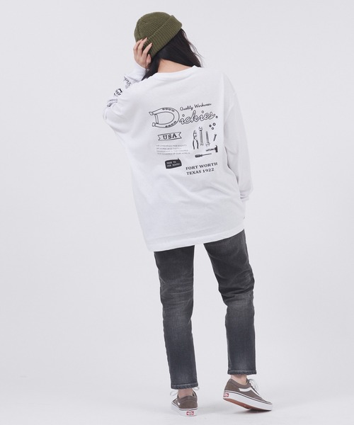 Dickies（ディッキーズ）の「Dickies/ディッキーズ ロゴプリント長袖カットソー（Tシャツ/カットソー・レディース・グレー/ブラック/ホワイト/グリーン・L/M）」の6枚目の写真