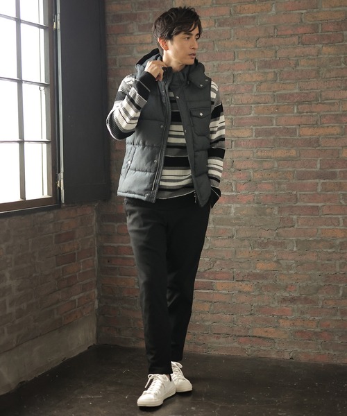 UNION STATION（ユニオンステーション）の「【SORONA/ソロナ】フロッキープリント機能中綿ダウンベスト<フード着脱可能/2WAY仕様>（ダウンベスト・メンズ・ブラック/ネイビー・LL/M/L）」の16枚目の写真