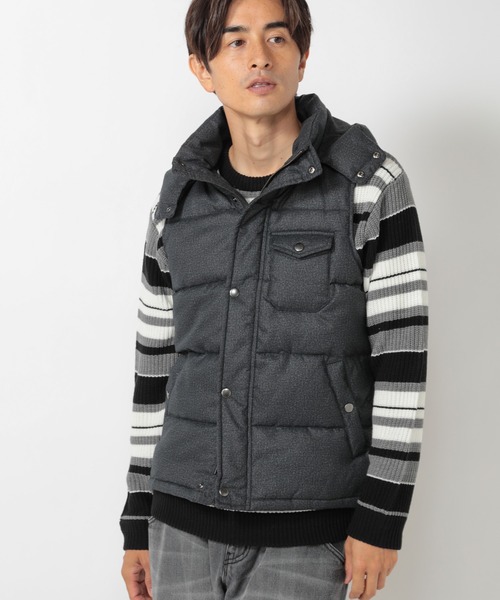 UNION STATION（ユニオンステーション）の「【SORONA/ソロナ】フロッキープリント機能中綿ダウンベスト<フード着脱可能/2WAY仕様>（ダウンベスト・メンズ・ブラック/ネイビー・LL/M/L）」の15枚目の写真