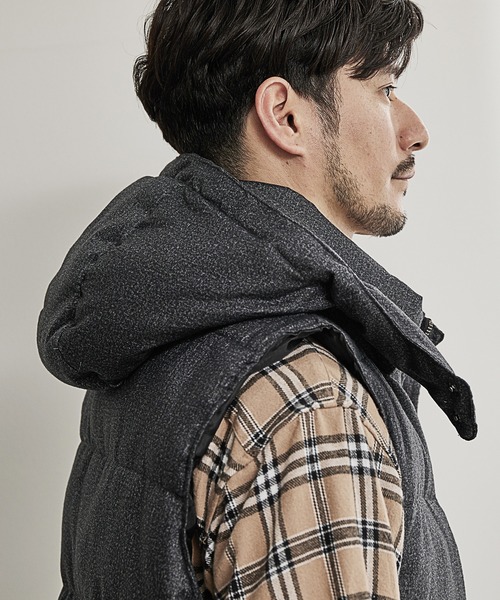 UNION STATION（ユニオンステーション）の「【SORONA/ソロナ】フロッキープリント機能中綿ダウンベスト<フード着脱可能/2WAY仕様>（ダウンベスト・メンズ・ブラック/ネイビー・LL/M/L）」の8枚目の写真