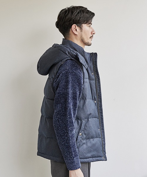 UNION STATION（ユニオンステーション）の「【SORONA/ソロナ】フロッキープリント機能中綿ダウンベスト<フード着脱可能/2WAY仕様>（ダウンベスト・メンズ・ブラック/ネイビー・LL/M/L）」の9枚目の写真