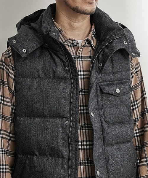 UNION STATION（ユニオンステーション）の「【SORONA/ソロナ】フロッキープリント機能中綿ダウンベスト<フード着脱可能/2WAY仕様>（ダウンベスト・メンズ・ブラック/ネイビー・LL/M/L）」の5枚目の写真