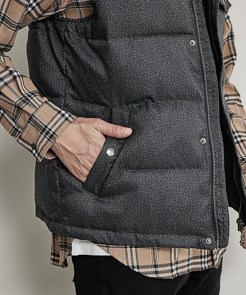 UNION STATION（ユニオンステーション）の「【SORONA/ソロナ】フロッキープリント機能中綿ダウンベスト<フード着脱可能/2WAY仕様>（ダウンベスト・メンズ・ブラック/ネイビー・LL/M/L）」の6枚目の写真