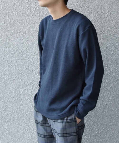 SHIPS any（シップス エニィ）の「SHIPS any: レギュラーフィット ライスワッフル ロングスリーブ カットソー◇（Tシャツ/カットソー・メンズ・ライトグレー/ネイビー/レンガ・SMALL/MEDIUM/LARGE/X-LARGE）」の3枚目の写真