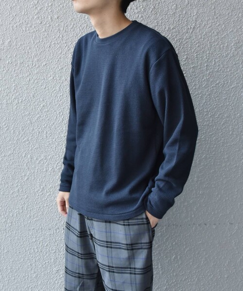 SHIPS any（シップス エニィ）の「SHIPS any: レギュラーフィット ライスワッフル ロングスリーブ カットソー◇（Tシャツ/カットソー・メンズ・ライトグレー/ネイビー/レンガ・SMALL/MEDIUM/LARGE/X-LARGE）」の4枚目の写真