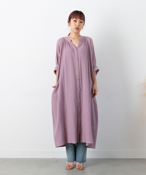 シャツワンピース♡ピンク 楽天市場】ンピース レディース 長袖 前開き 無地 小vネック