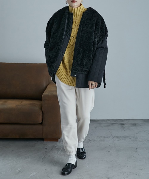 etoll.(エトル)の「3way コクーンボアベスト ラインキルトブルゾン セット(ブルゾン・レディース・ブラック/モカ/アイボリー/グレイッシュベージュ・M)」の17枚目の写真