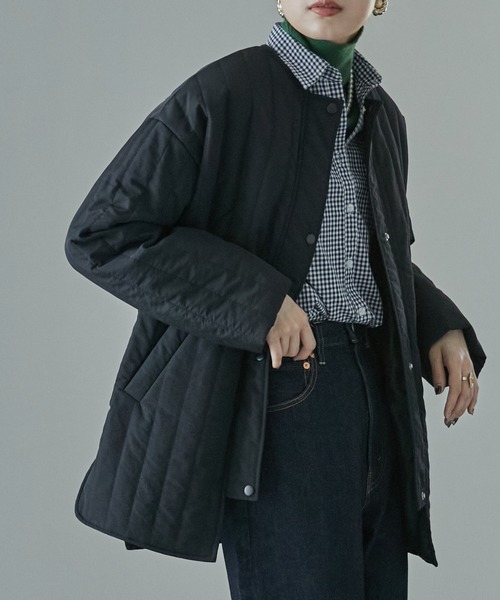 etoll.(エトル)の「3way コクーンボアベスト ラインキルトブルゾン セット(ブルゾン・レディース・ブラック/モカ/アイボリー/グレイッシュベージュ・M)」の6枚目の写真