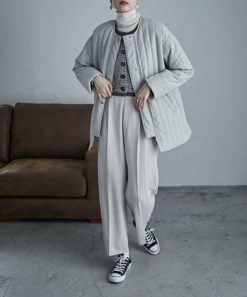 etoll.(エトル)の「3way コクーンボアベスト ラインキルトブルゾン セット(ブルゾン・レディース・ブラック/モカ/アイボリー/グレイッシュベージュ・M)」の9枚目の写真