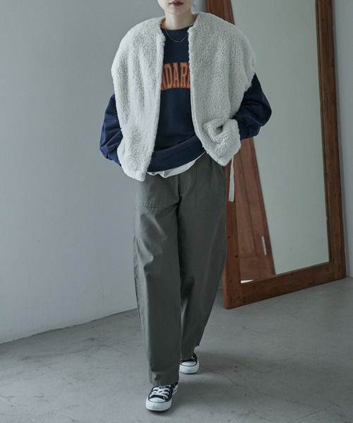 etoll.(エトル)の「3way コクーンボアベスト ラインキルトブルゾン セット(ブルゾン・レディース・ブラック/モカ/アイボリー/グレイッシュベージュ・M)」の7枚目の写真