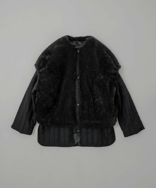 etoll.(エトル)の「3way コクーンボアベスト ラインキルトブルゾン セット(ブルゾン・レディース・ブラック/モカ/アイボリー/グレイッシュベージュ・M)」の10枚目の写真