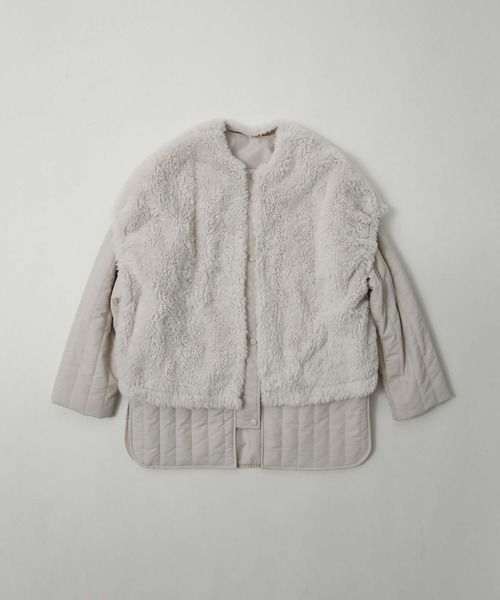 etoll.(エトル)の「3way コクーンボアベスト ラインキルトブルゾン セット(ブルゾン・レディース・ブラック/モカ/アイボリー/グレイッシュベージュ・M)」の16枚目の写真