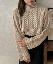 【apres jour clair】【SETUP可能】ハイネックケーブルショートニット